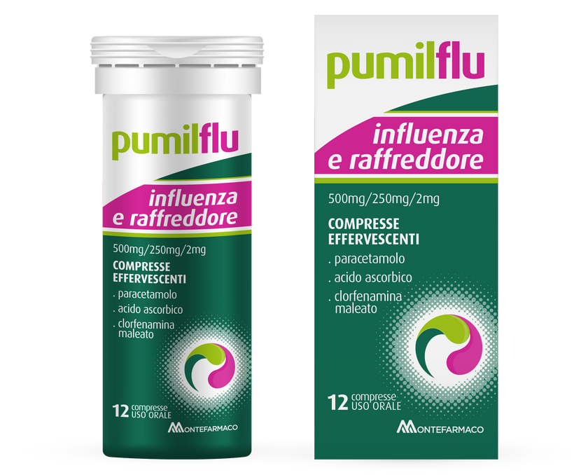 PUMILFLU INFLUENZA E R 500 MG/250 MG/2 MG COMPRESSE EFFERVESCENTI 12 COMPRESSE IN TUBO PP