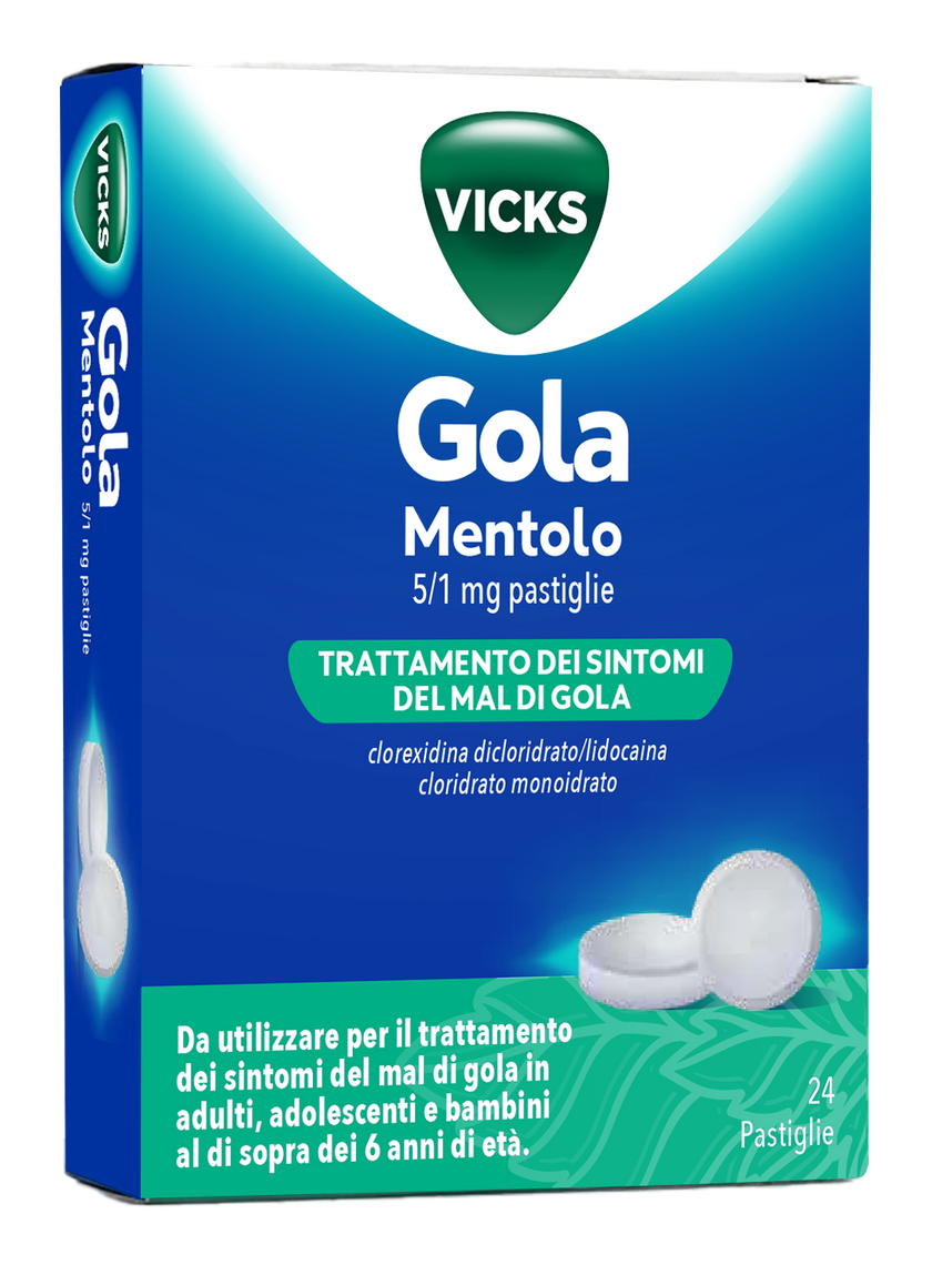 VICKS GOLA 5 MG/1 MG PASTIGLIE 24 PASTIGLIE GUSTO MENTOLO IN BLISTER AL-PVC/PETFE