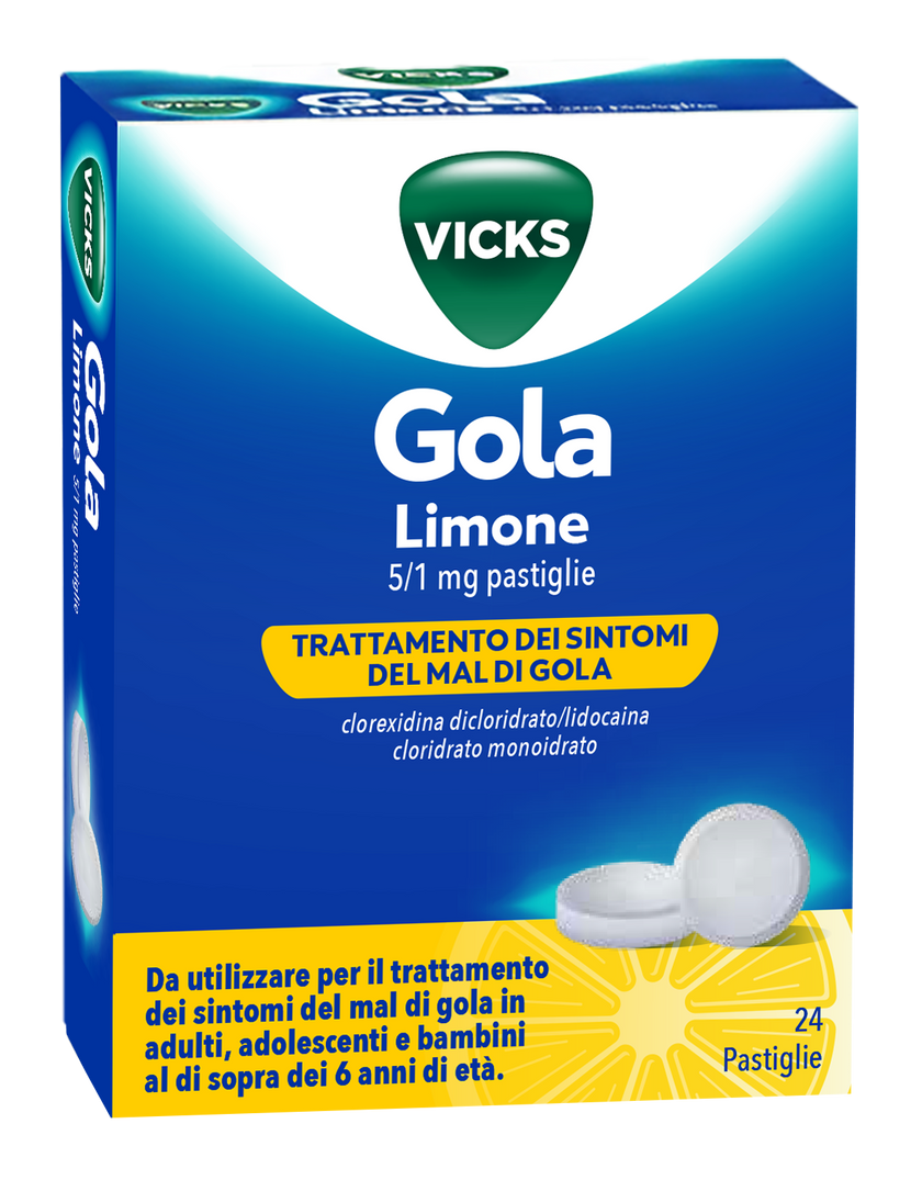 VICKS GOLA 5 MG/1 MG PASTIGLIE 24 PASTIGLIE GUSTO LIMONE IN BLISTER AL-PVC/PETFE