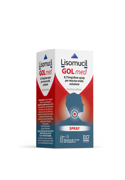 LISOMUCILGOLMED 8,75 MG/DOSE SPRAY PER MUCOSA ORALE SOLUZIONE 1 FLACONE IN HDPE DA 15 ML/84 EROGAZIONI CON POMPA DOSATRICE