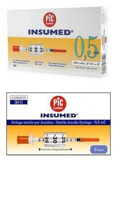 PIC INSUMED INSULIN SYRINGE 0.5 ML 100 IU NEEDLE GAUGE 29 LENGTH 12.7 MM WITHOUT DEAD SPACE 3 BAGS OF 30 PIECES