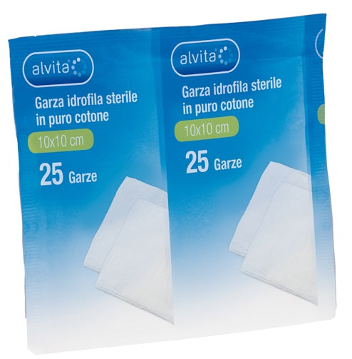 GARZA IDROFILA IN PURO COTONE ALVITA 10X10CM 25 PEZZI