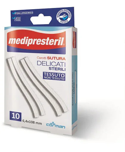 CEROTTO PER SUTURA MEDIPRESTERIL DELICATI TESSUTO NON TESSUTO 6,4X108MM 10 PEZZI - Farmaspeed