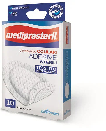 GARZA COMPRESSA OCULARE MEDIPRESTERIL ADESIVA TNT 6,5X9,5CM 10 PEZZI - Farmaspeed
