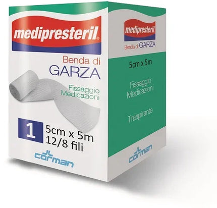 BENDA DI GARZA MEDIPRESTERIL 12/8 FU M5X5CM 12/8 FILI - Farmaspeed