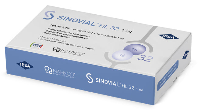 INTRA-ARTICULAR SYRINGE SINOVIAL HL 32 HYALURONIC ACID SODIUM SALT 16MG H-HA + 16MG H-LA/1ML + NEEDLE 22 GAUGE + NEEDLE 29 GAUGE