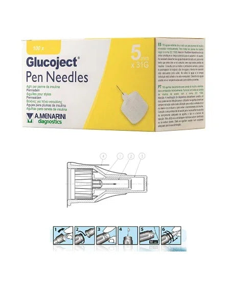 AGO PER PENNA DA INSULINA GLUCOJECT LUNGHEZZA 5 MM GAUGE 31 100 PEZZI - Farmaspeed