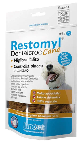RESTOMYL DENTALCROC CANI TAGLIA MEDIA GRANDE E GIGANTE BUSTA 150 G - Farmaspeed