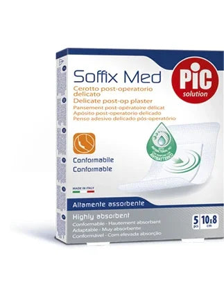 CEROTTO PIC SOFFIX MED IN TNT CON TAMPONE CENTRALE ASSORBENTE STERILE MONOUSO 10X8 CM ANTIBATTERICO 5 PEZZI - Farmaspeed