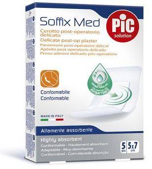 CEROTTO PIC SOFFIX MED IN TNT CON TAMPONE CENTRALE ASSORBENTE STERILE MONOUSO 5X7 CM ANTIBATTERICO 5 PEZZI - Farmaspeed
