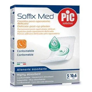 CEROTTO PIC SOFFIX MED IN TNT CON TAMPONE CENTRALE ASSORBENTE STERILE MONOUSO 10X6 CM ANTIBATTERICO 5 PEZZI - Farmaspeed