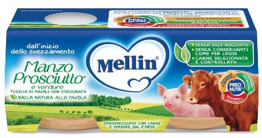 MELLIN OMOGENEIZZATO MANZO PROSCIUTTO CON VERDURE 2 PEZZI X 120 G