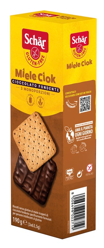 SCHAR MIELE CIOK HONEY BISCUITS COVERED WITH DARK CHOCOLATE 3 SERVINGS OF 63.5 G