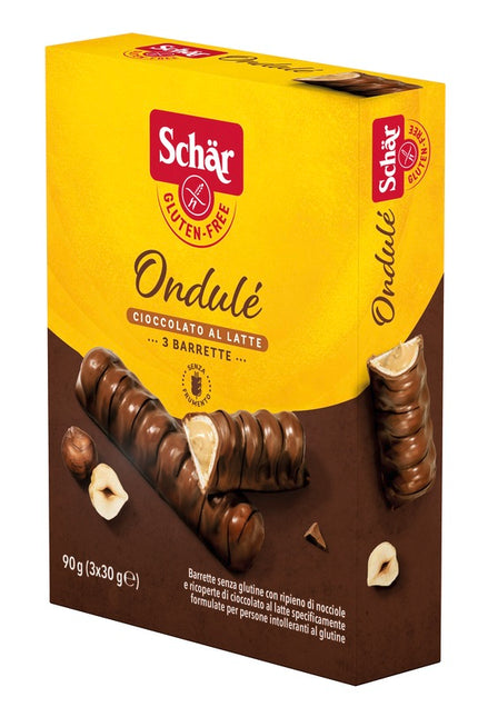 SCHAR ONDULE' BARRETTE CON RIPIENO DI NOCCIOLE RICOPERTE DI CIOCCOLATO AL LATTE 3 PORZIONI DA 30 G