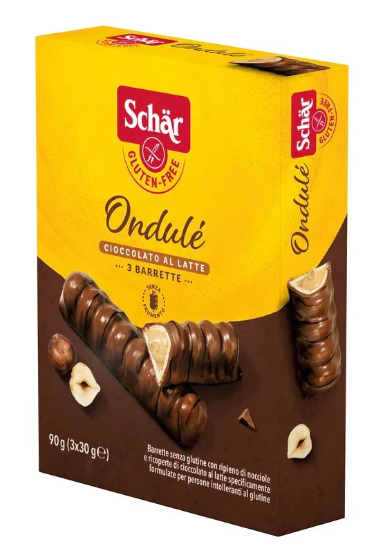 SCHAR ONDULE' BARRETTE CON RIPIENO DI NOCCIOLE RICOPERTE DI CIOCCOLATO AL LATTE 3 PORZIONI DA 30 G - Farmaspeed