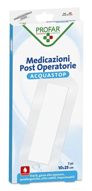 ACQUASTOP MEDICAZIONE POST OPERATORIA PROFAR MED 10X25 CM 3 PEZZI - Farmaspeed