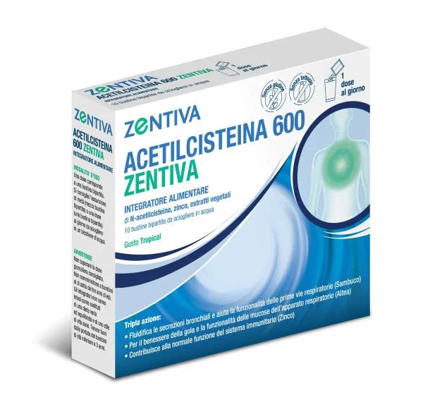 ACETILCISTEINA 600 ZENTIVA 10 BUSTINE BIPARTITE GUSTO TROPICAL - Farmaspeed