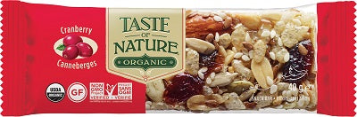 TASTE OF NATURE ORGANIC VEGAN CRANBERRIES BAR 40 G