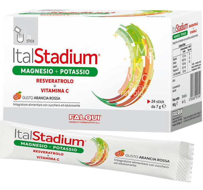 ITALSTADIUM MAGNESIUM POTASSIUM RESVERATOL VITAMIN C RED ORANGE 24 STICK