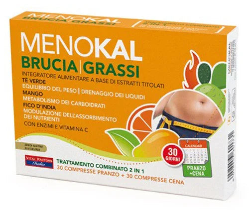 MENOKAL BRUCIAGRASSI 30 COMPRESSE PRANZO + 30 COMPRESSE CENA - Farmaspeed