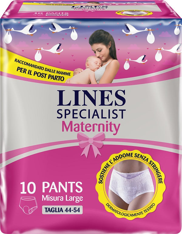 LINES SPECIALIST MATERNITY ABSORBENT PANTS FOR POST-PARTUM LOSSES LARGE SIZE 10 PIECES