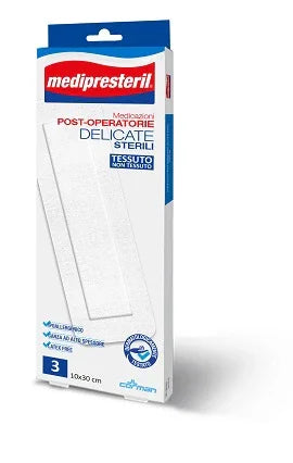 MEDICAZIONE POST OPERATORIA MEDIPRESETERIL DELICATA TNT 10X30CM 3 PEZZI - Farmaspeed