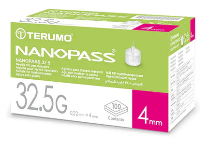 AGO PER PENNA DA INSULINA NANOPASS 32,5 GAUGE LUNGHEZZA 4 MM 100 PEZZI - Farmaspeed