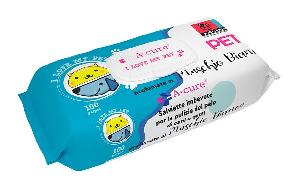 A+CURE I LOVE MY PET SALVIETTE POP-UP MUSCHIO BIANCO 100 PEZZI RICARICA