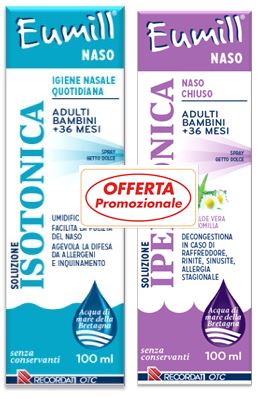 EUMILL NASO BIPACK SPRAY SOLUZIONE ISOTONICA 100 ML + SOLUZIONE IPERTONICA 100 ML