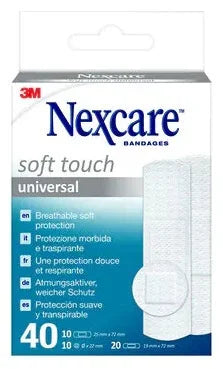 CEROTTO PREPARATO NEXCARE SOFT TOUCH UNIVERSAL 3 MISURE 20 CEROTTI 19X72MM + 10 CEROTTI 25X72MM + 10 CEROTTI TONDI 22,5 MM - Farmaspeed
