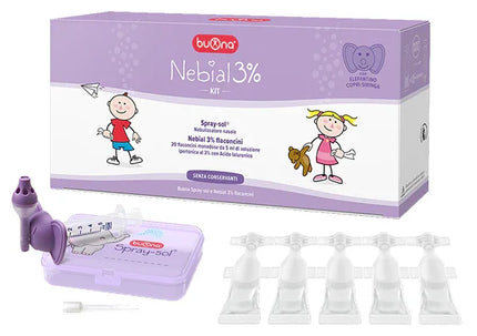 NEBIAL 3% KIT 20 FLACONCINI MONODOSE 5ML SOLUZIONE IPERTONICA CON ACIDO IALURONICO + NEBULIZZATORE SPRAY-SOL - Farmaspeed