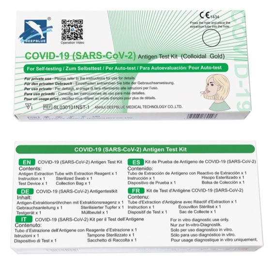 TEST ANTIGENICO RAPIDO COVID-19 DEEPBLUE AUTODIAGNOSTICO DETERMINAZIONE QUALITATIVA ANTIGENI SARS-COV-2 IN TAMPONI NASALI MEDIANTE IMMUNOCROMATOGRAFIA