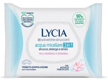 LYCIA SALVIETTINE STRUCCANTI ACQUA MICELLARE 3 IN 1 20 PEZZI - Farmaspeed