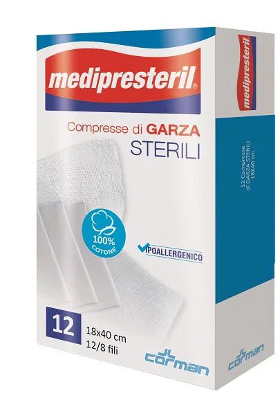 GARZA COMPRESSA MEDIPRESTERIL 12/8 FU 18X40CM 12 PEZZI - Farmaspeed