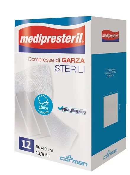GARZA COMPRESSA MEDIPRESTERIL 12/8 FU 36X40CM 12 PEZZI - Farmaspeed