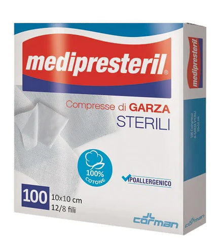 GARZA COMPRESSA MEDIPRESTERIL 12/8 FU 10X10CM 100 PEZZI - Farmaspeed