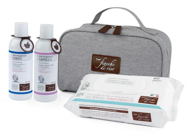 FIOCCHI DI RISO COFANETTO BAGNETTO 1 DETERGENTE CORPO 200 ML + 1 DETERGENTE CAPELLI 200 ML + SALVIETE ACQUA NON ACQUA 60 PEZZI + BEAUTY - Farmaspeed