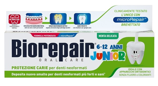 BIOREPAIR ORAL CARE JUNIOR 6-12 ANNI DENTIFRICIO PROTEZIONE ANTI CARIE SMALTO NEOFORMATO ALLA MENTA DELICATA 75 ML