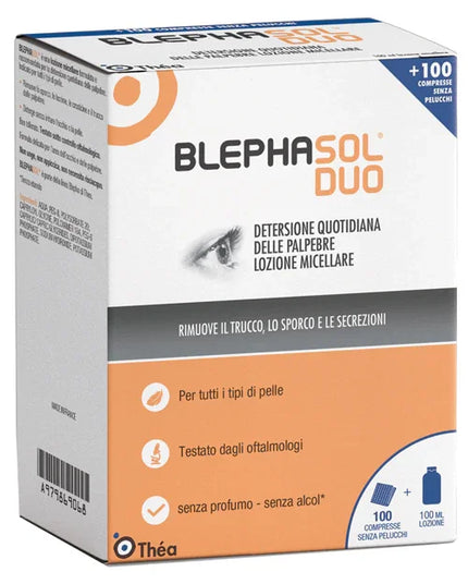 BLEPHASOL DUO SOLUZIONE MICELLARE IGIENE PALPEBRALE 100 ML + 100 GARZE - Farmaspeed