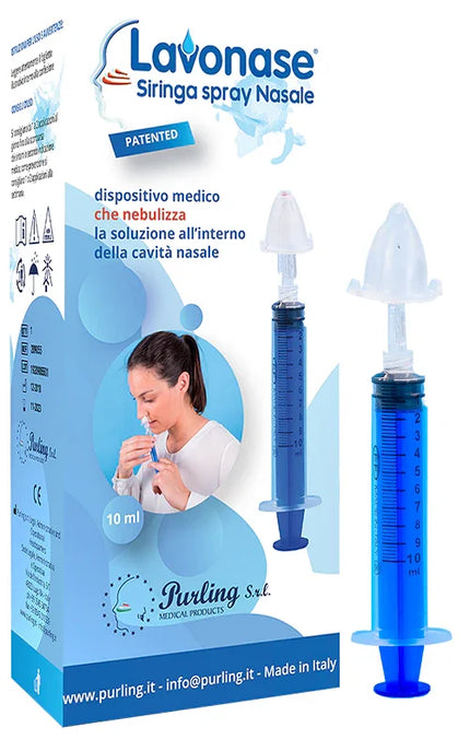 LAVONASE SIRINGA SPRAY NASALE NON STERILE 10 ML LUER-LOCK CON CAPPUCCIO + UGELLO NASALE CON RACCORDO LUER-LOCK + PERFORATORE CON VALVOLA NON RITORNO CON TAPPO - Farmaspeed