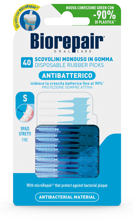 BIOREPAIR ORAL CARE ANTIBACTERIAL DISPOSABLE RUBBER INTERDENTAL BRUSHES NARROW SPACES 40 PIECES
