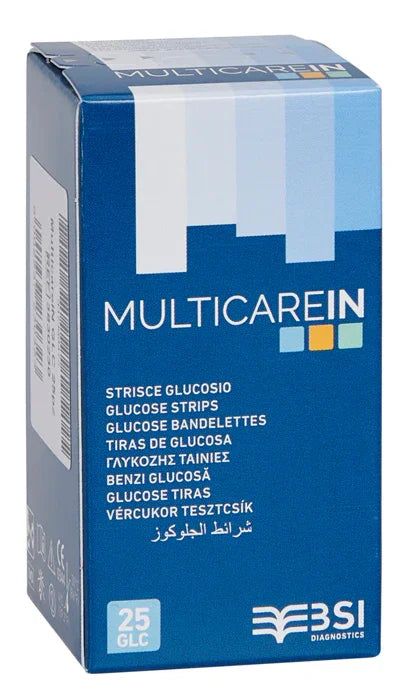 STRISCE MISURAZIONE GLICEMIA MULTICARE IN GLUCOSIO ELETTRODO 25 PEZZI - Farmaspeed