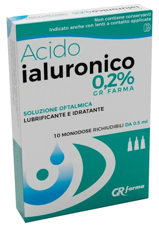 SOLUZIONE OFTALMICA LUBRIFICANTE E IDRATANTE ACIDO IALURONICO 0,2% 10 MONODOSE RICHIUDIBILI DA 0,5 ML - Farmaspeed