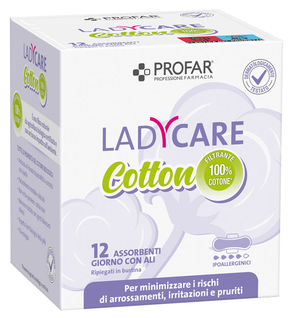 LADYCARE HYPOALLERGENIC COTTON SANITARY PADS DAY WITH WINGS 12 PIECES PROFAR