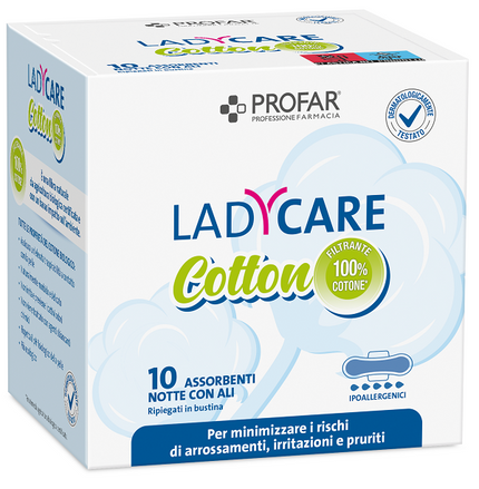 LADYCARE HYPOALLERGENIC COTTON PADS NIGHT WITH WINGS 10 PIECES PROFAR
