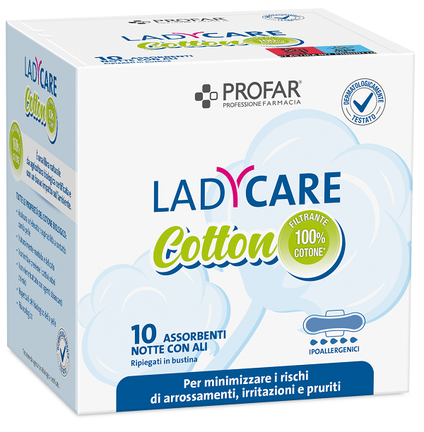 LADYCARE HYPOALLERGENIC COTTON PADS NIGHT WITH WINGS 10 PIECES PROFAR