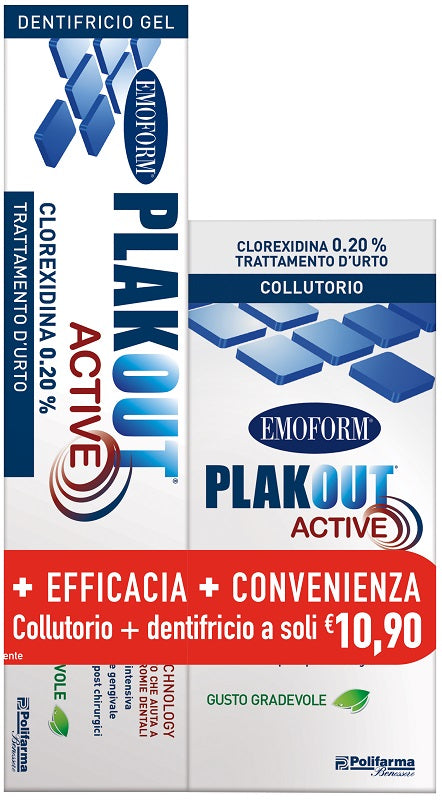 EMOFORM PLAK OUT ACTIVE CLOREXIDINA 0,20% COLLUTORIO 200 ML + DENTIFRICIO 75 ML