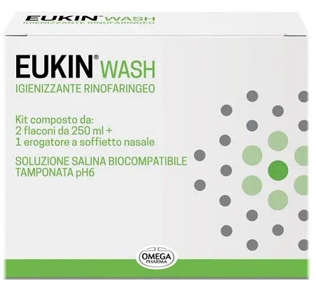 EUKIN WASH IGIENIZZANTE RINOFARINGEO KIT 2 FLACONI DA 250 ML + EROGATORE A SOFFIETTO NASALE - Farmaspeed