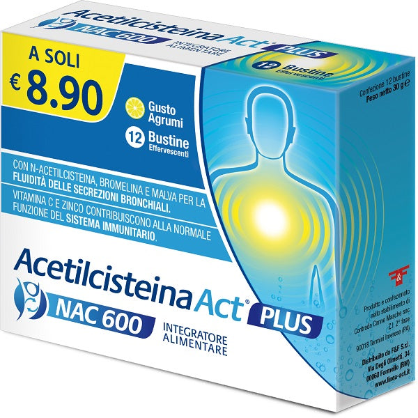 ACETILCISTEINA ACT PLUS NAC 600 12 BUSTINE EFFERVESCENTI AGRUMI