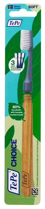 TEPE CHOICE SPAZZOLINO SOSTENIBILE CON MANICO IN LEGNO 3 + 3 TESTINE CAMBIABILI